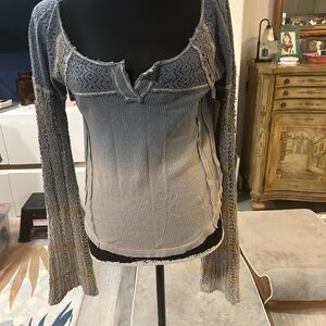 We The Free Black and White Lace Knit Top